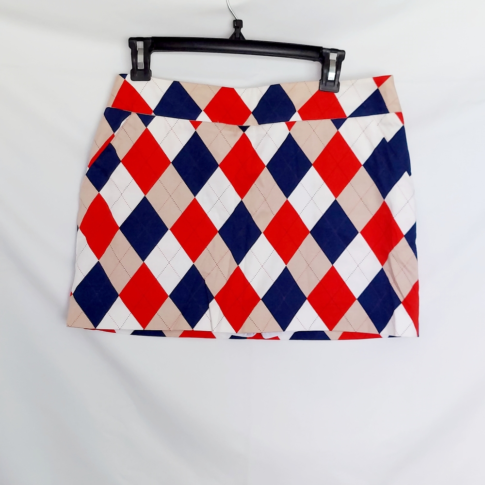 Loudmouth Argyle Mini Skirt in Red, Navy & Beige